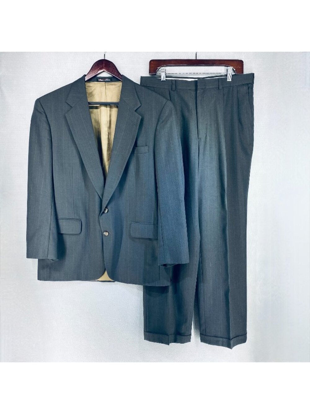Vintage Stafford Suit Mens 44R Gray Wool 2 Piece Blazer Pants 34x31 Wedding USA